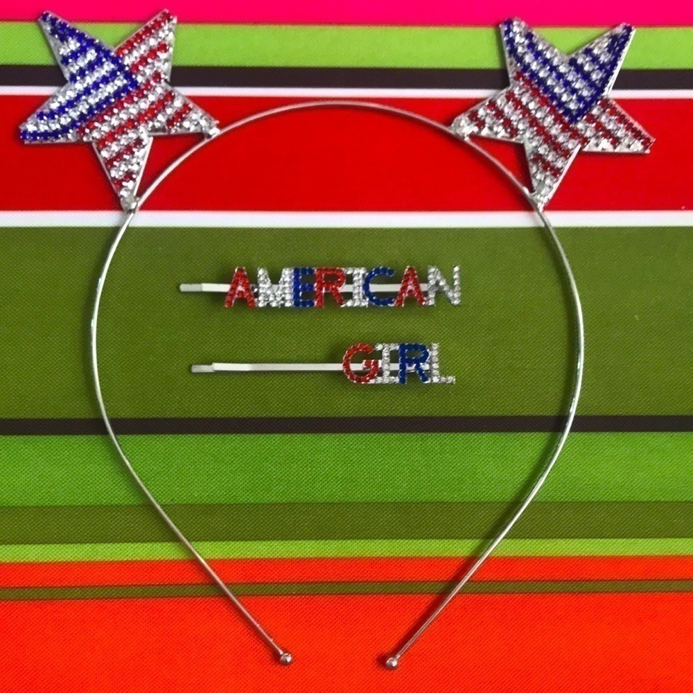 Brand New Patriotic Sparkly Hairband & Hair Clips